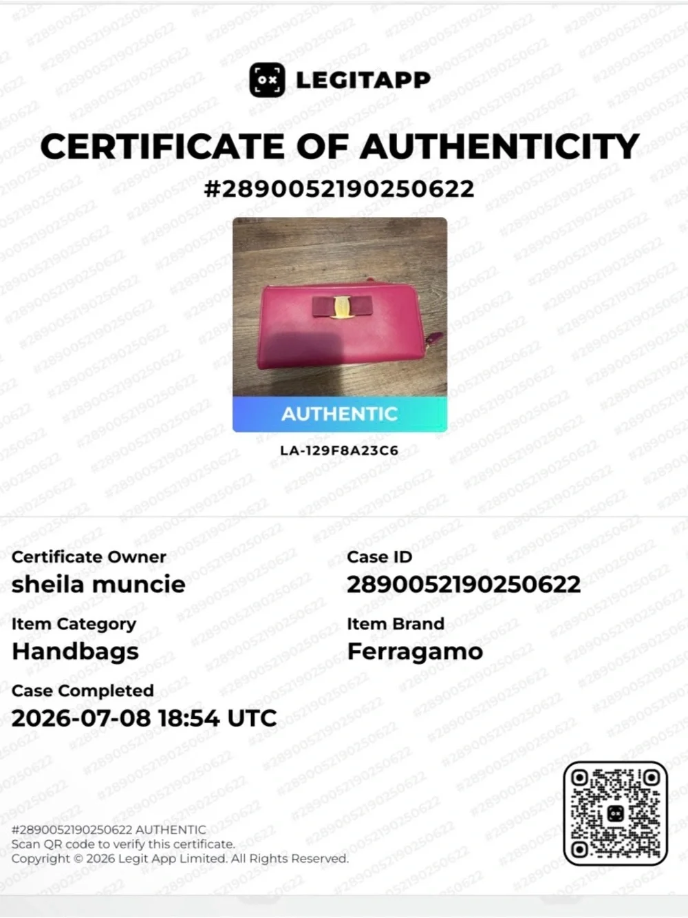 Salvatore Ferragamo Fuchsia Vara Bow Zip Wallet with Gold Hardware COA